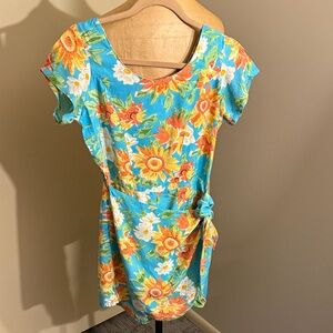 Floral Blue and Orange romper with faux wrap